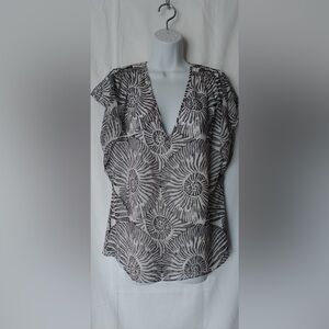 White House Black Market Black and White Sea Shell Blouse